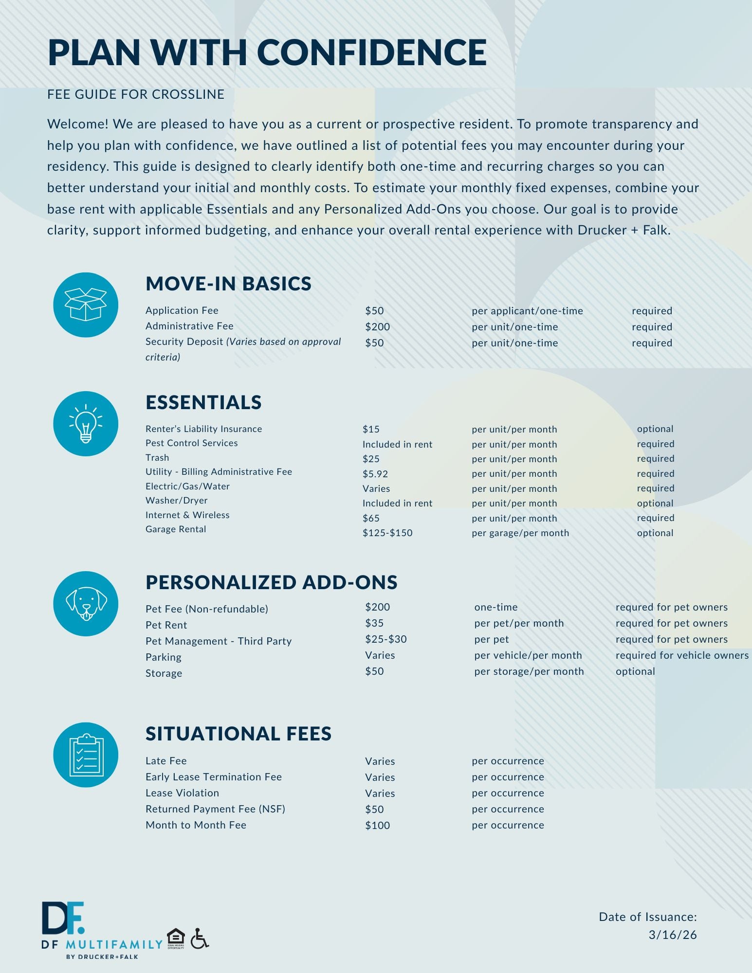 Fee Guide for Pines of York - Please call our leasing office for more details
